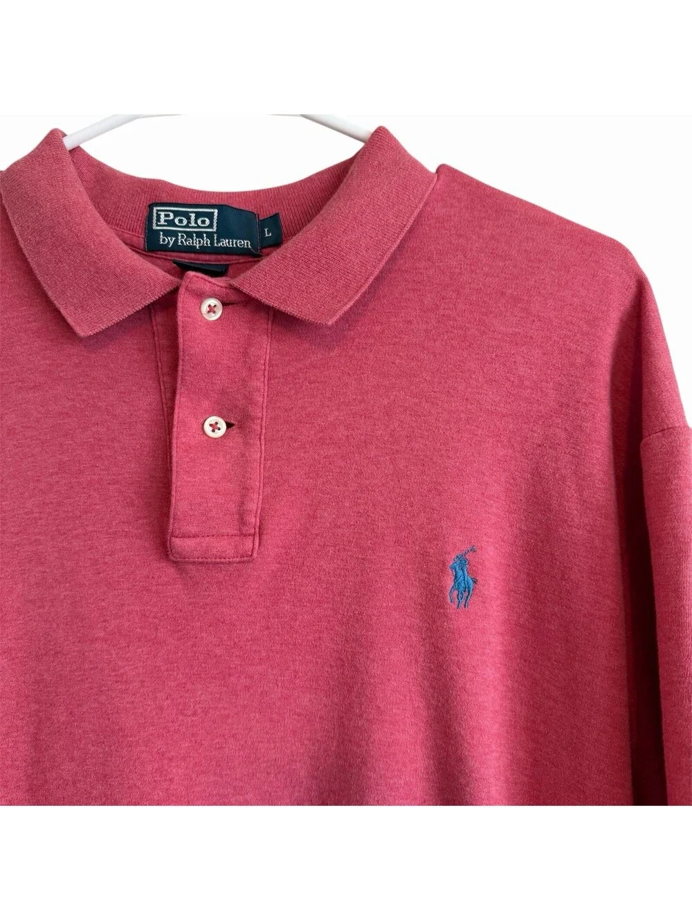 Polo Ralph Lauren Mens Large Pink Classic Fit Cotton Mesh Polo Shirt Blue Pony L